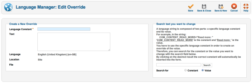 Adding Joomla language overrides