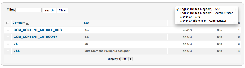 Joomla language override interface