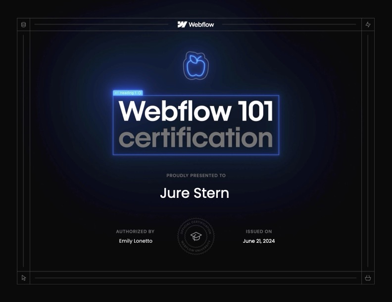 Jure Stern Webflow 101 Certification