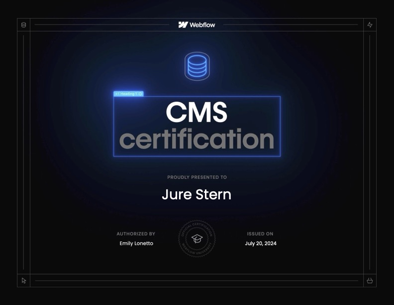 Jure Stern Webflow CMS Certification