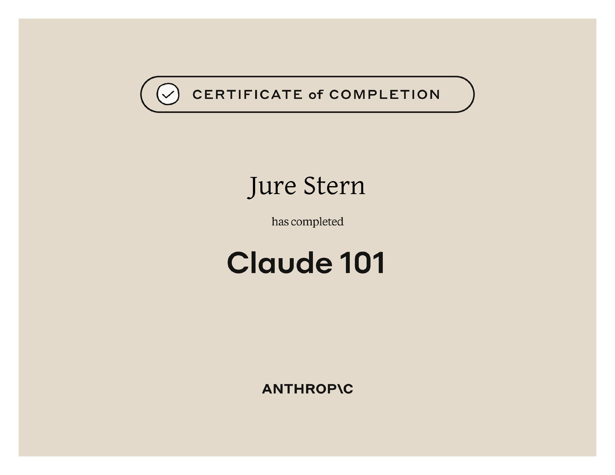 Jure Stern Claude 101 Certificate